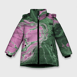 Зимняя куртка для девочки Мрамор темно-зеленый с розовым