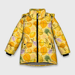 Зимняя куртка для девочки Экзотические фрукты узор