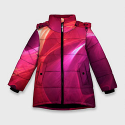 Куртка зимняя для девочки Красно-розовый энергетический хаос волн, цвет: 3D-черный