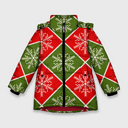 Зимняя куртка для девочки Рождественский паттерн со снежинками в ромбах
