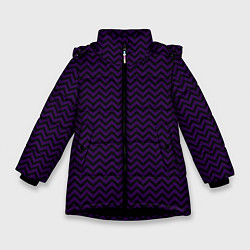Куртка зимняя для девочки Чёрно-фиолетовый ломаные полосы, цвет: 3D-черный