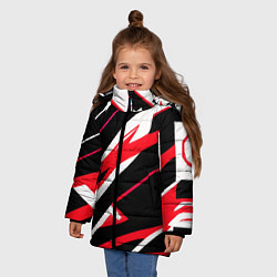 Куртка зимняя для девочки Красно-белые полосы на чёрном фоне, цвет: 3D-черный — фото 2