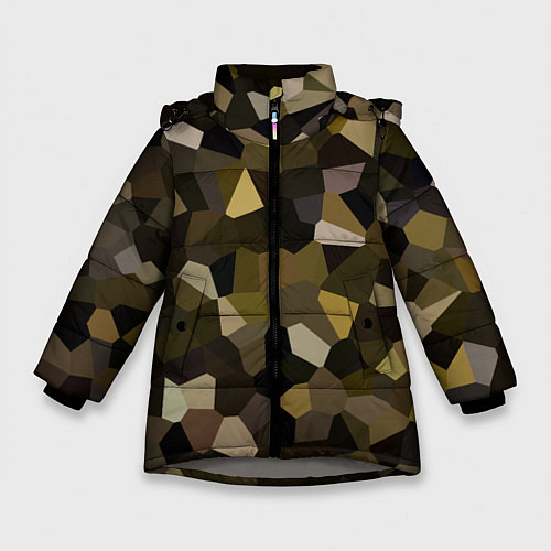 Зимняя куртка для девочки Мозаика оливковых оттенков / 3D-Светло-серый – фото 1
