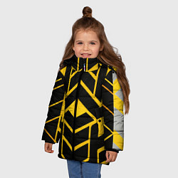 Куртка зимняя для девочки Жёлтые полосы на чёрном фоне, цвет: 3D-черный — фото 2