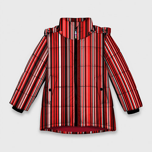 Зимняя куртка для девочки Полосами тёмный красный / 3D-Красный – фото 1