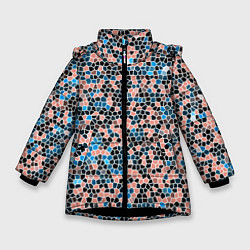 Куртка зимняя для девочки Паттерн мозаика бирюзово-розовый, цвет: 3D-черный