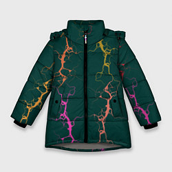 Куртка зимняя для девочки Молнии на изумрудном, цвет: 3D-светло-серый