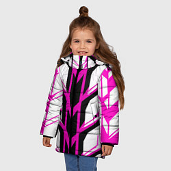 Куртка зимняя для девочки Чёрно-розовые полосы на белом фоне, цвет: 3D-черный — фото 2