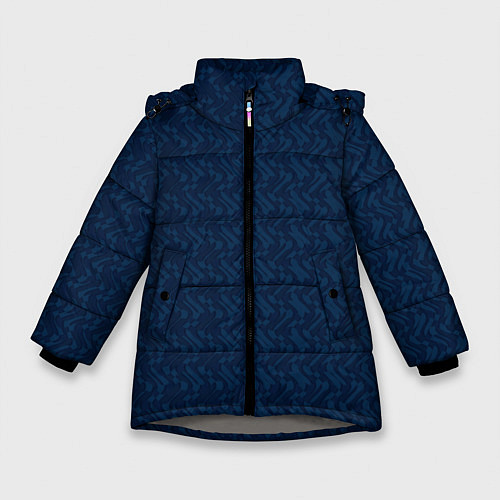 Зимняя куртка для девочки Тёмный синий текстурированный однотонный / 3D-Светло-серый – фото 1