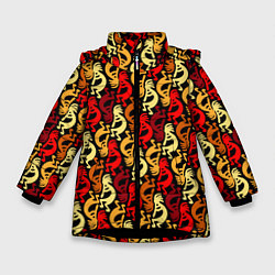 Куртка зимняя для девочки Кокопелли - паттерн, цвет: 3D-черный