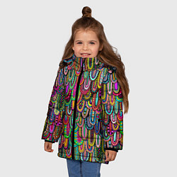 Куртка зимняя для девочки Абстрактные перья в стиле бохо, цвет: 3D-черный — фото 2