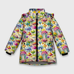 Куртка зимняя для девочки Грибной узор, цвет: 3D-светло-серый