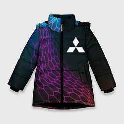 Куртка зимняя для девочки Mitsubishi neon hexagon, цвет: 3D-черный
