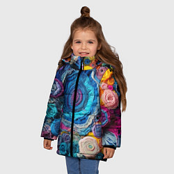 Куртка зимняя для девочки Вязаные цветы - пэчворк, цвет: 3D-красный — фото 2