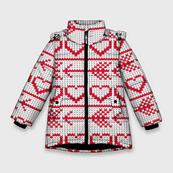 Зимняя куртка для девочки Сердца и стрелы в вязанном стиле