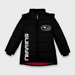 Куртка зимняя для девочки Subaru logo white, цвет: 3D-красный