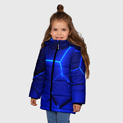 Куртка зимняя для девочки Текстура темных синих неоновые плиты, цвет: 3D-черный — фото 2