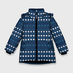 Куртка зимняя для девочки Паттерн с полосками из снежинок, цвет: 3D-черный