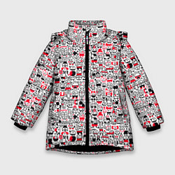 Куртка зимняя для девочки Человечки с антенками, цвет: 3D-черный