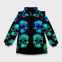 Зимняя куртка для девочки Neon skulls - ai art pattern