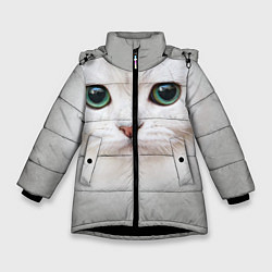 Куртка зимняя для девочки Белый котик, цвет: 3D-черный