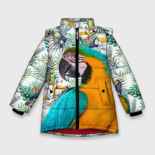 Зимняя куртка для девочки Летний попугай / 3D-Красный – фото 1