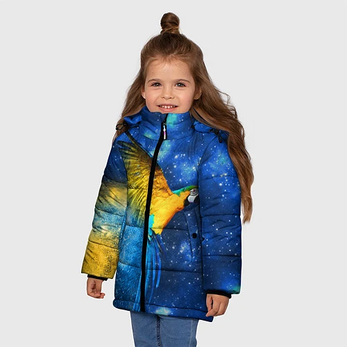 Зимняя куртка для девочки Космический попугай / 3D-Светло-серый – фото 3