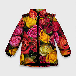 Куртка зимняя для девочки Ассорти из роз, цвет: 3D-черный