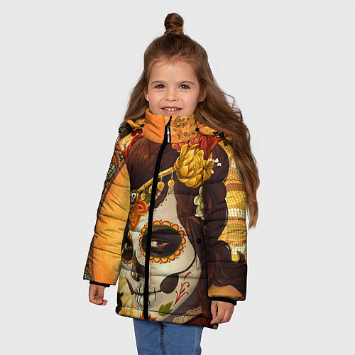 Зимняя куртка для девочки Девушка. Сахарный череп / 3D-Светло-серый – фото 3