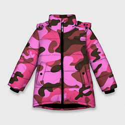 Куртка зимняя для девочки Камуфляж: розовый/коричневый, цвет: 3D-черный