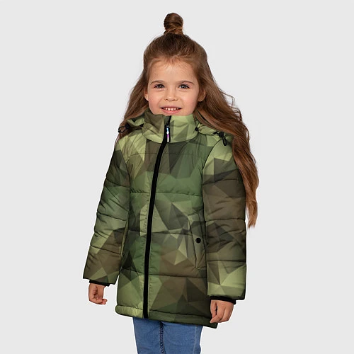 Зимняя куртка для девочки Полигональный камуфляж / 3D-Светло-серый – фото 3