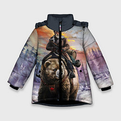Куртка зимняя для девочки Красноармеец на медведе, цвет: 3D-черный