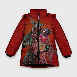 Куртка зимняя для девочки Скелеты, цвет: 3D-черный