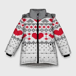 Куртка зимняя для девочки Узор с сердечками, цвет: 3D-светло-серый
