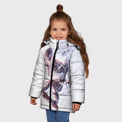 Зимняя куртка для девочки Бездомный бог / 3D-Светло-серый – фото 3