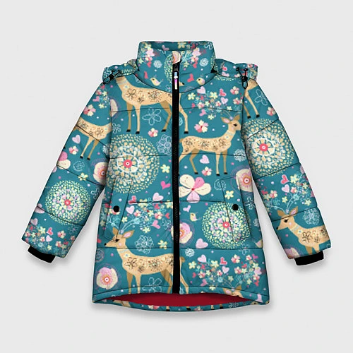 Зимняя куртка для девочки Олений узор / 3D-Красный – фото 1