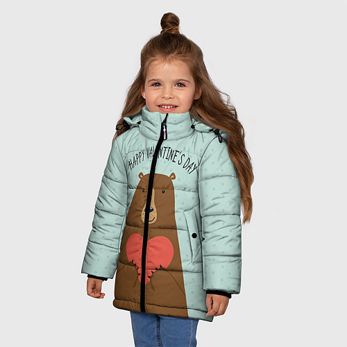 Зимняя куртка для девочки Медведь с сердцем / 3D-Светло-серый – фото 3
