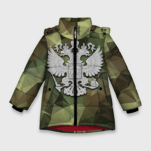 Зимняя куртка для девочки Камуфляж и герб / 3D-Красный – фото 1
