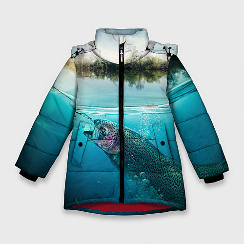 Зимняя куртка для девочки Рыбалка на спиннинг / 3D-Красный – фото 1