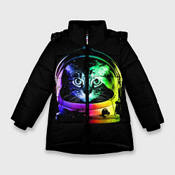 Куртка зимняя для девочки Кот космонавт, цвет: 3D-черный