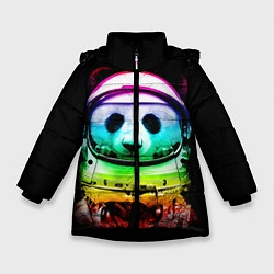 Куртка зимняя для девочки Панда космонавт, цвет: 3D-черный