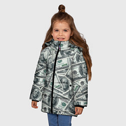 Куртка зимняя для девочки Банкноты, цвет: 3D-черный — фото 2