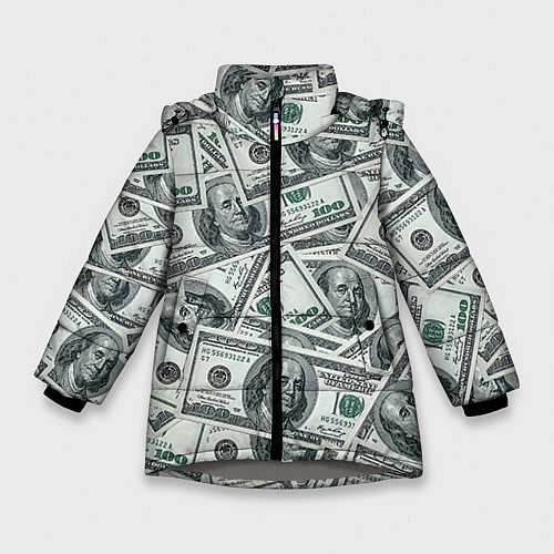 Зимняя куртка для девочки Банкноты / 3D-Светло-серый – фото 1