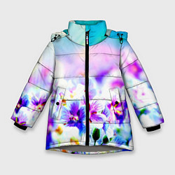 Куртка зимняя для девочки Цветочное поле, цвет: 3D-светло-серый