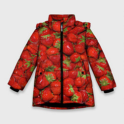 Куртка зимняя для девочки Клубнички, цвет: 3D-черный