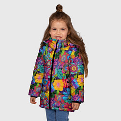Куртка зимняя для девочки Яркие цветы, цвет: 3D-черный — фото 2
