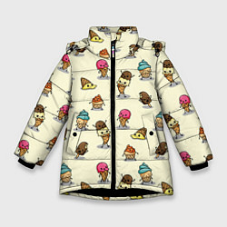 Куртка зимняя для девочки Мороженое с характером, цвет: 3D-черный