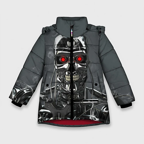Зимняя куртка для девочки Скелет Терминатора / 3D-Красный – фото 1