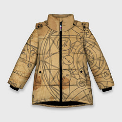 Куртка зимняя для девочки Дневник алхимика, цвет: 3D-черный