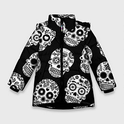 Куртка зимняя для девочки Черепа, цвет: 3D-черный